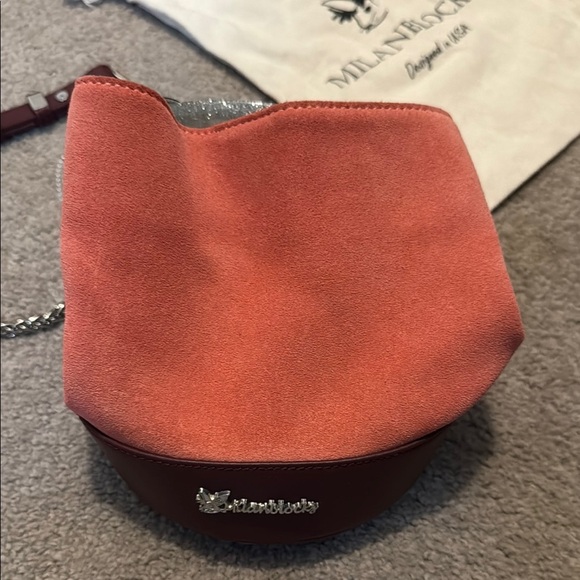 Milanblocks Coral and Burgundy Suede Bag - Picture 3 of 15